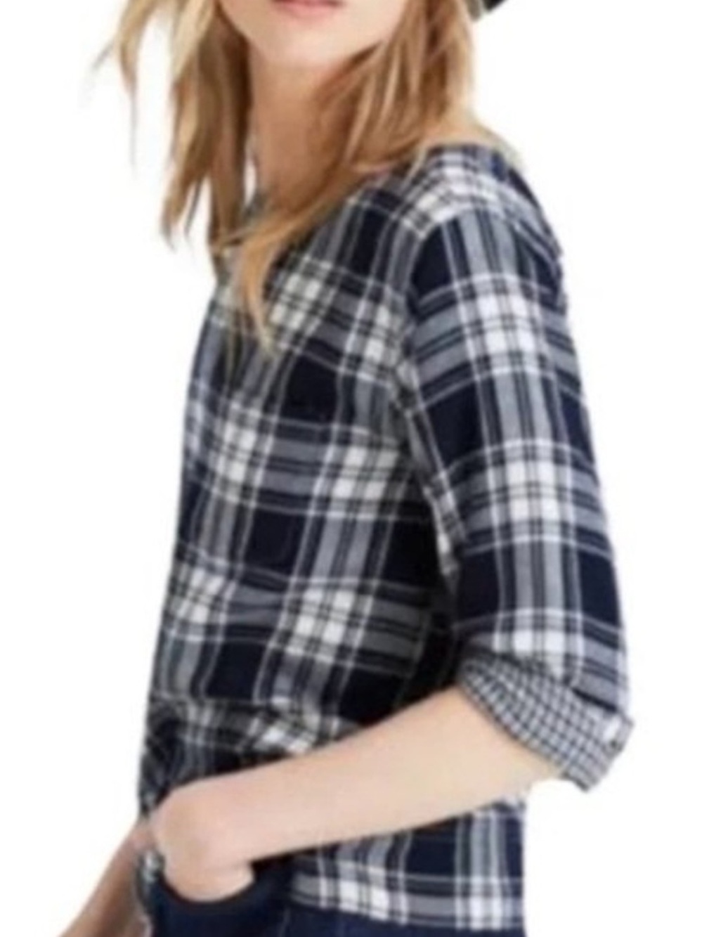MADEWELL Herald Tee, Navy Curtis Plaid Top Shirt XS